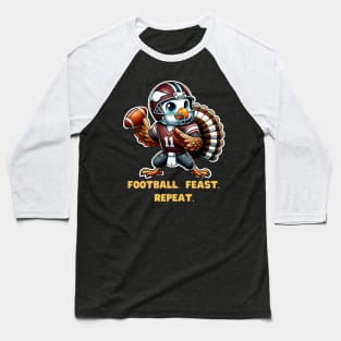 Funny Turkey Football Thanksgiving Feast Dinner Baseball T-Shirt